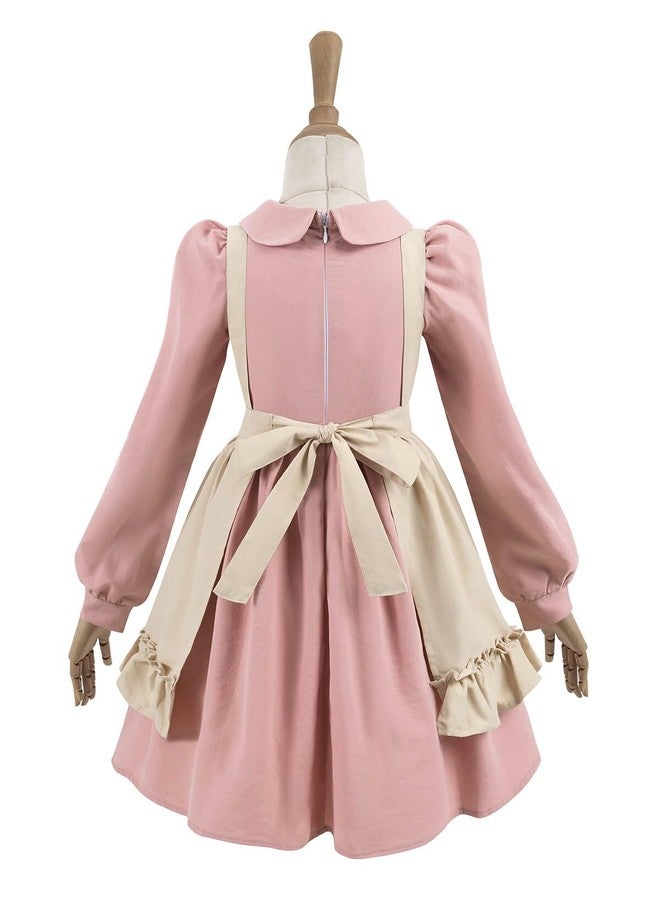 Nuoqi Prairie Dress Girls Pioneer Colonial Costume Long Sleeve 1800s Victorian Dress with Apron 8-9, Pink - Image 3
